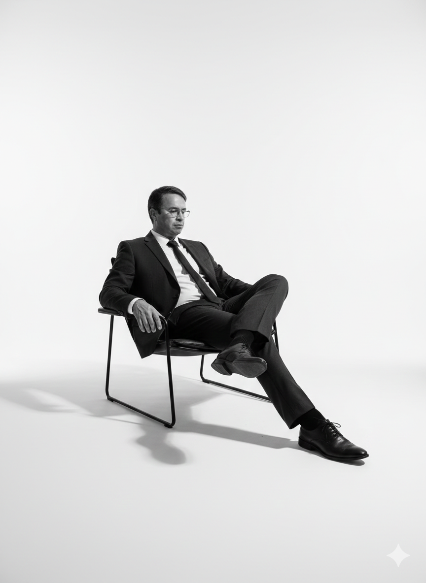 Leonardo Francesch Matusiak, psicólogo clínico, sentado em uma cadeira moderna